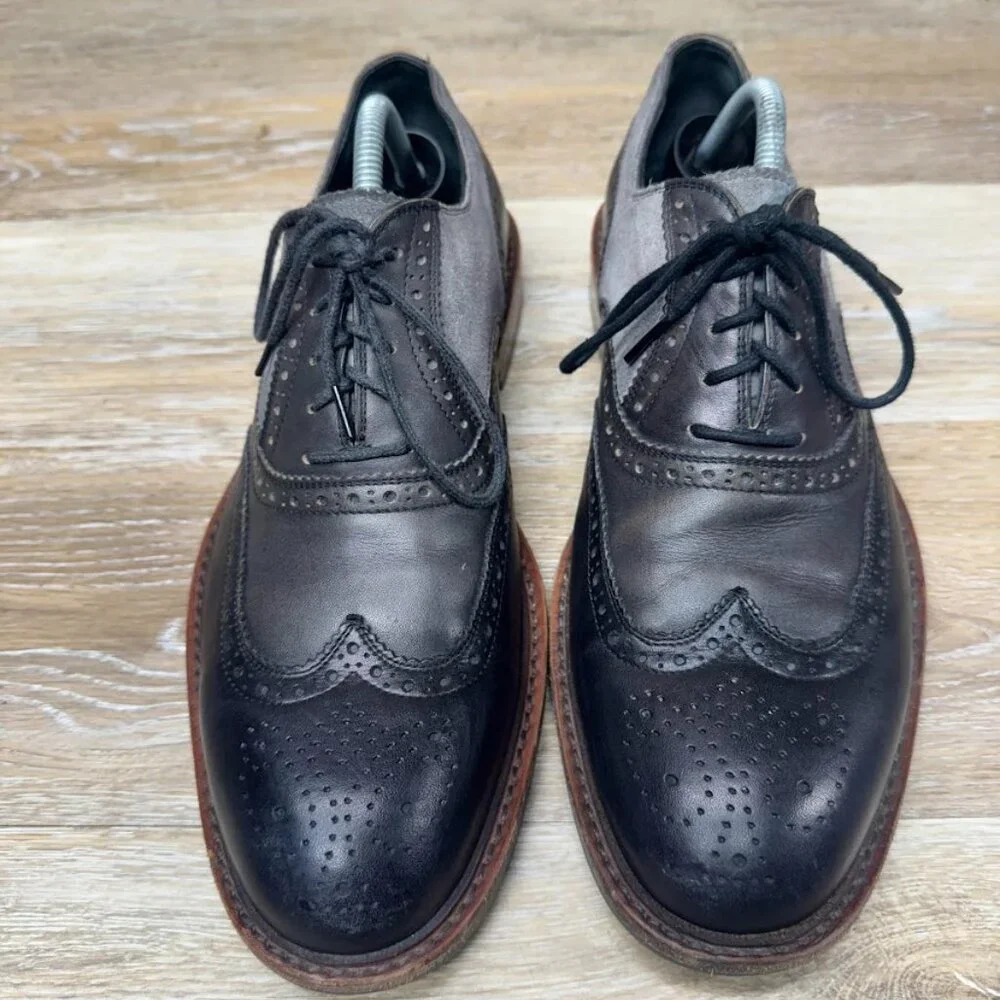 Kenneth Cole Elite Class Gray/Black Leather Wingtip Oxford Shoes Men's Size 10.5